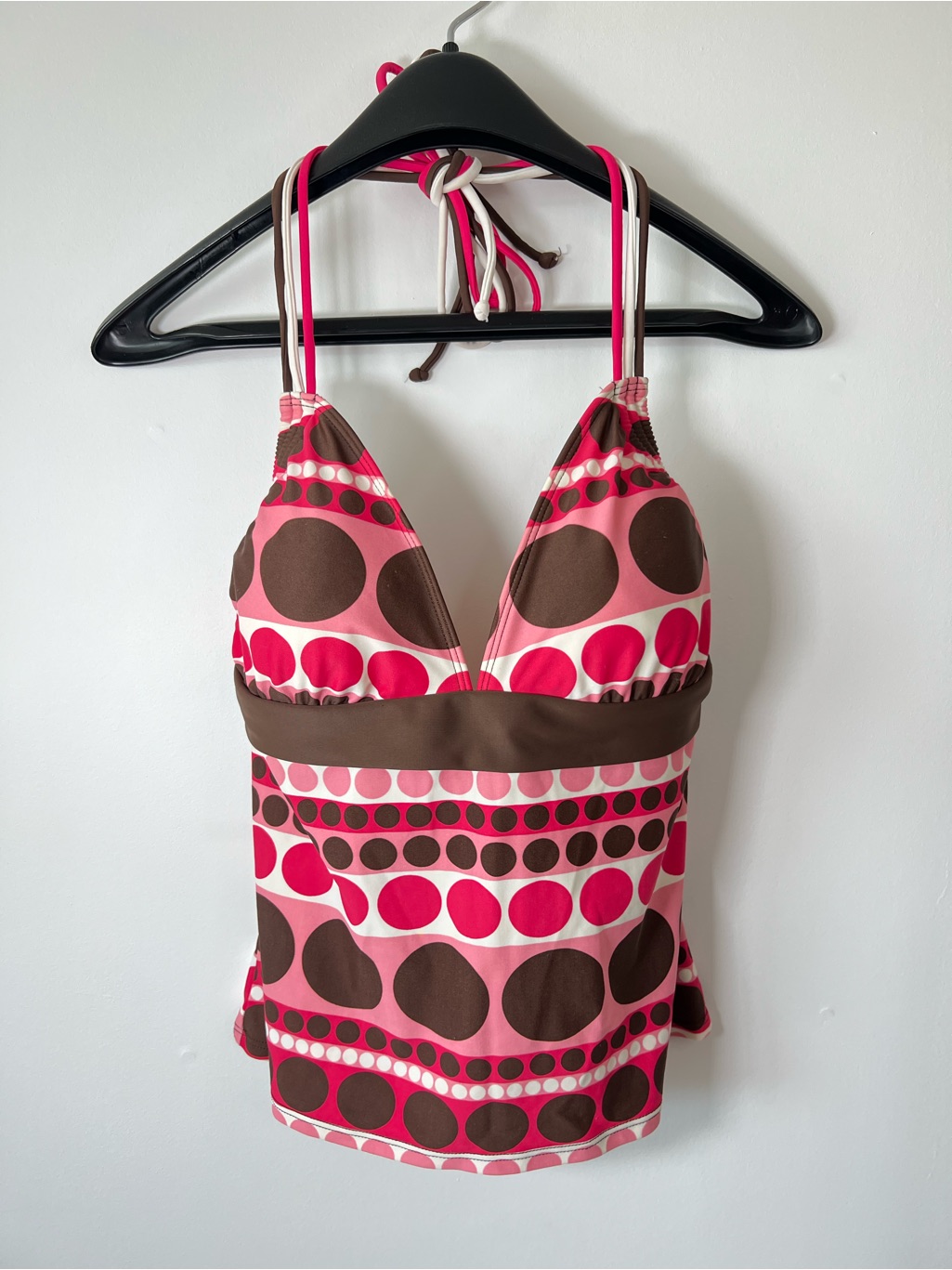 Y2k A.N.A Pink & Brown Polka Dot Halter Tankini Top Women’s 16